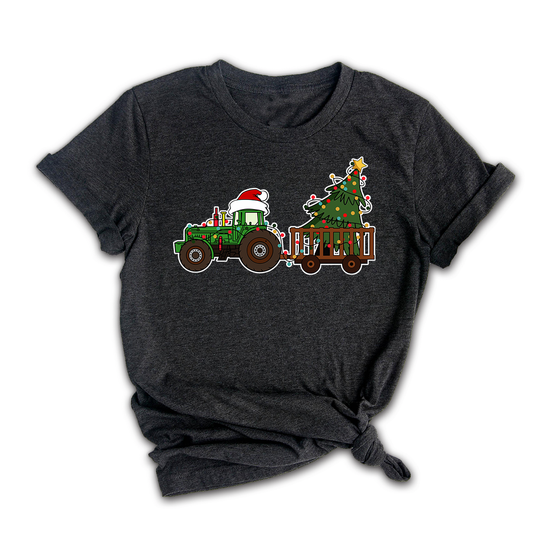 Christmas Tractor Shirt, Gift for Farmer, Country Xmas Shirt, Christmas Tree Shirt, Christmas Lights Shirt, Tractor Santa Hat Shirt
