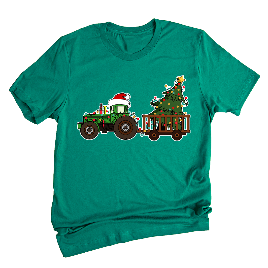 Christmas Tractor Shirt, Gift for Farmer, Country Xmas Shirt, Christmas Tree Shirt, Christmas Lights Shirt, Tractor Santa Hat Shirt