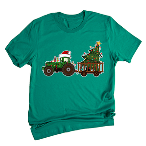 Christmas Tractor Shirt, Gift for Farmer, Country Xmas Shirt, Christmas Tree Shirt, Christmas Lights Shirt, Tractor Santa Hat Shirt