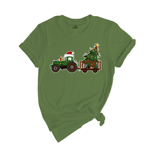 Christmas Tractor Shirt, Gift for Farmer, Country Xmas Shirt, Christmas Tree Shirt, Christmas Lights Shirt, Tractor Santa Hat Shirt