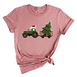 Christmas Tractor Shirt, Gift for Farmer, Country Xmas Shirt, Christmas Tree Shirt, Christmas Lights Shirt, Tractor Santa Hat Shirt