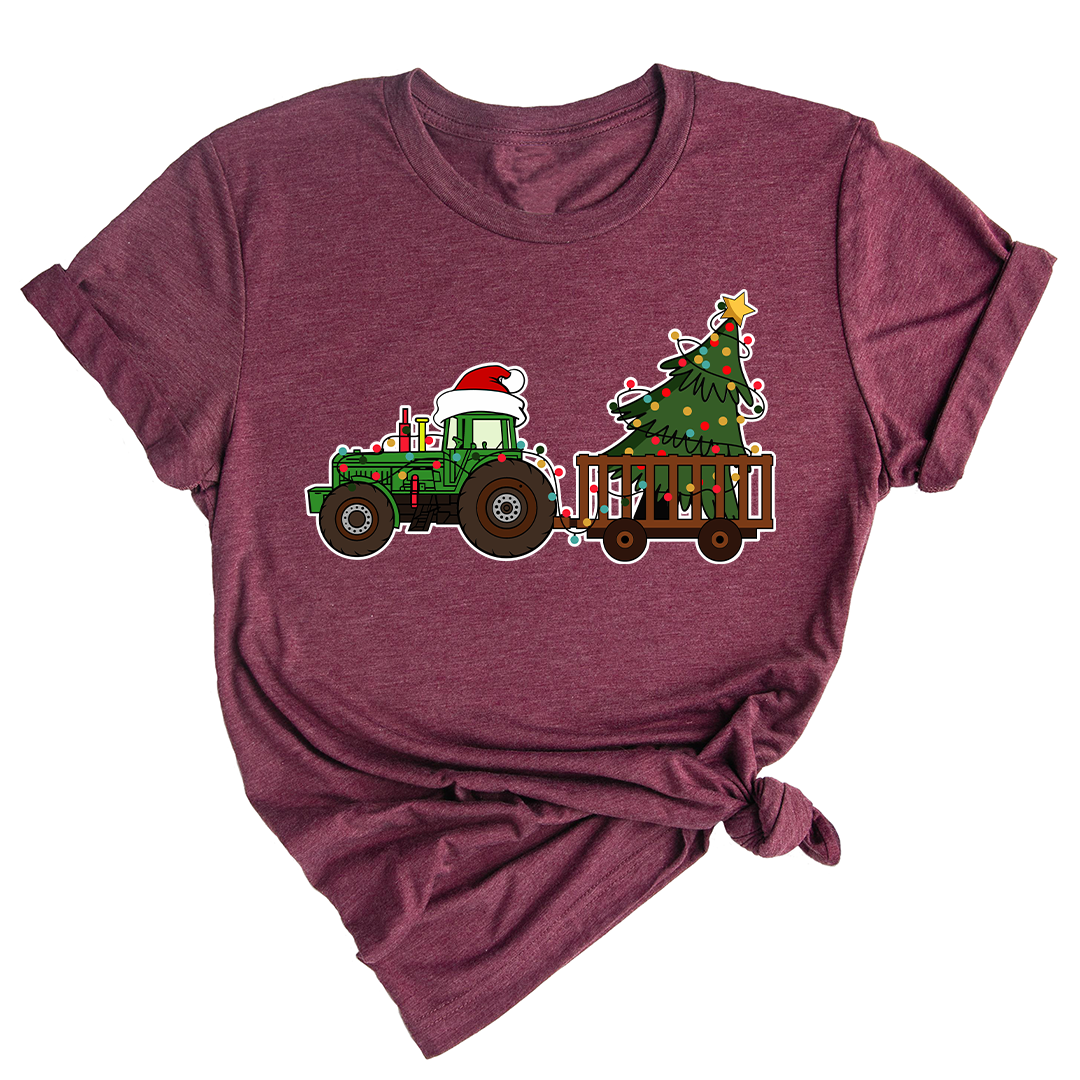 Christmas Tractor Shirt, Gift for Farmer, Country Xmas Shirt, Christmas Tree Shirt, Christmas Lights Shirt, Tractor Santa Hat Shirt