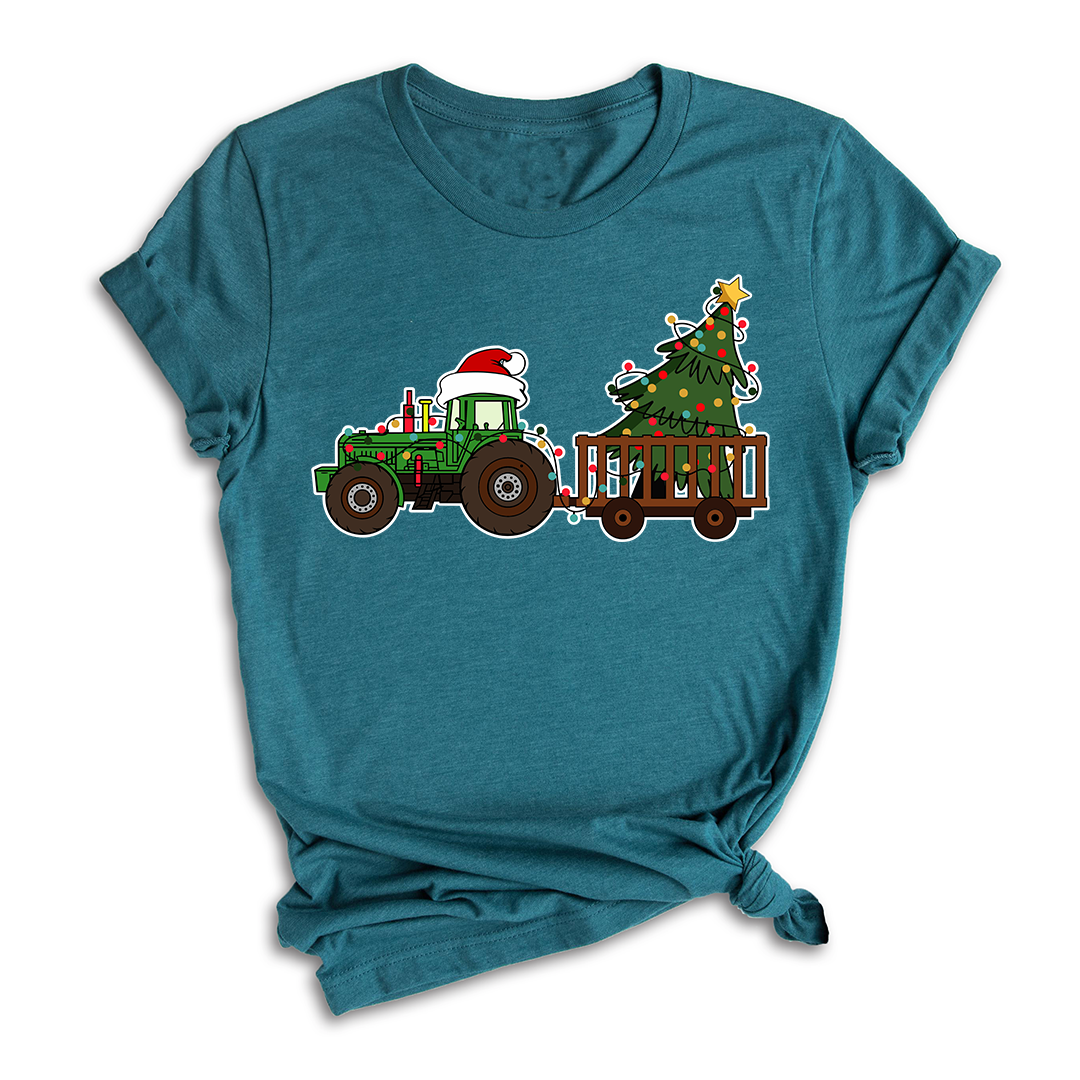 Christmas Tractor Shirt, Gift for Farmer, Country Xmas Shirt, Christmas Tree Shirt, Christmas Lights Shirt, Tractor Santa Hat Shirt