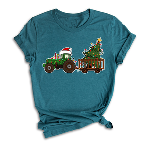Christmas Tractor Shirt, Gift for Farmer, Country Xmas Shirt, Christmas Tree Shirt, Christmas Lights Shirt, Tractor Santa Hat Shirt