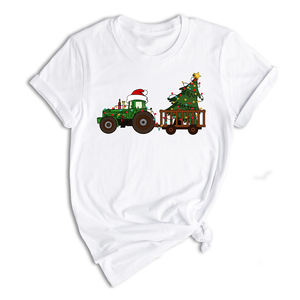 Christmas Tractor Shirt, Gift for Farmer, Country Xmas Shirt, Christmas Tree Shirt, Christmas Lights Shirt, Tractor Santa Hat Shirt