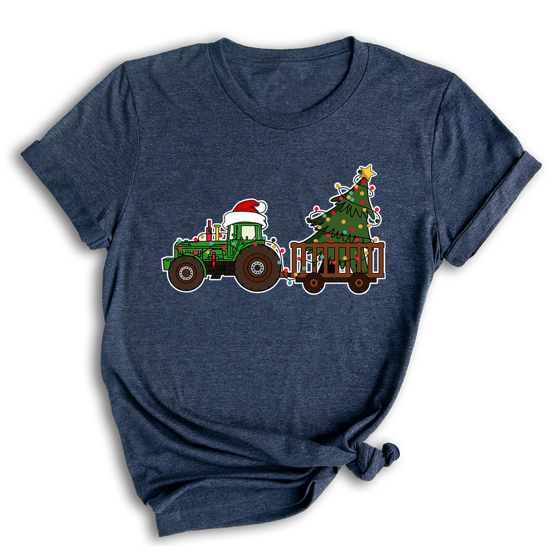 Christmas Tractor Shirt, Gift for Farmer, Country Xmas Shirt, Christmas Tree Shirt, Christmas Lights Shirt, Tractor Santa Hat Shirt