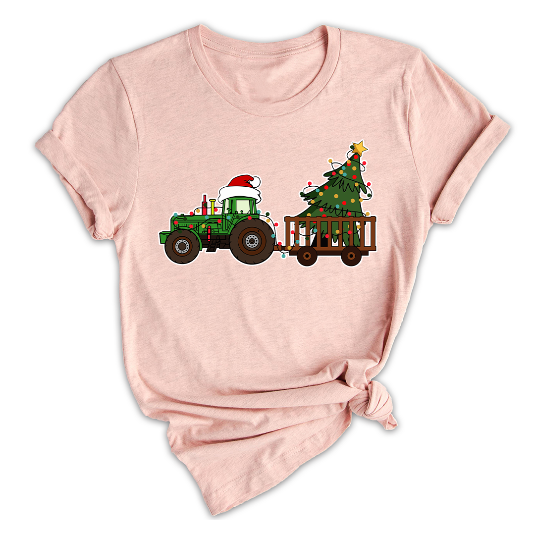 Christmas Tractor Shirt, Gift for Farmer, Country Xmas Shirt, Christmas Tree Shirt, Christmas Lights Shirt, Tractor Santa Hat Shirt
