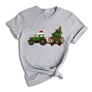 Christmas Tractor Shirt, Gift for Farmer, Country Xmas Shirt, Christmas Tree Shirt, Christmas Lights Shirt, Tractor Santa Hat Shirt