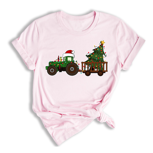 Christmas Tractor Shirt, Gift for Farmer, Country Xmas Shirt, Christmas Tree Shirt, Christmas Lights Shirt, Tractor Santa Hat Shirt