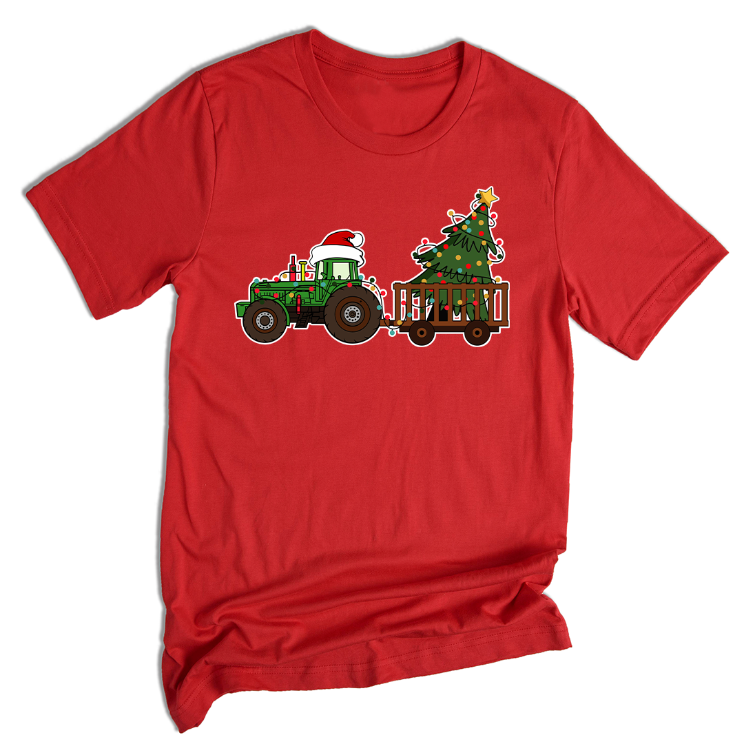 Christmas Tractor Shirt, Gift for Farmer, Country Xmas Shirt, Christmas Tree Shirt, Christmas Lights Shirt, Tractor Santa Hat Shirt
