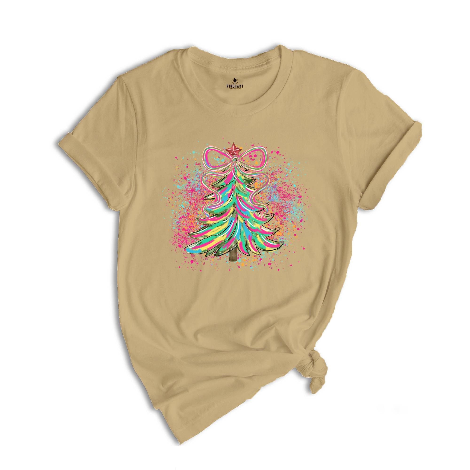 Christmas Tree Bow Shirt, Christmas Sweatshirt for Women, Christmas Tree T-shirt, Christmas Coquette Christmas Shirt