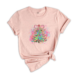 Christmas Tree Bow Shirt, Christmas Sweatshirt for Women, Christmas Tree T-shirt, Christmas Coquette Christmas Shirt