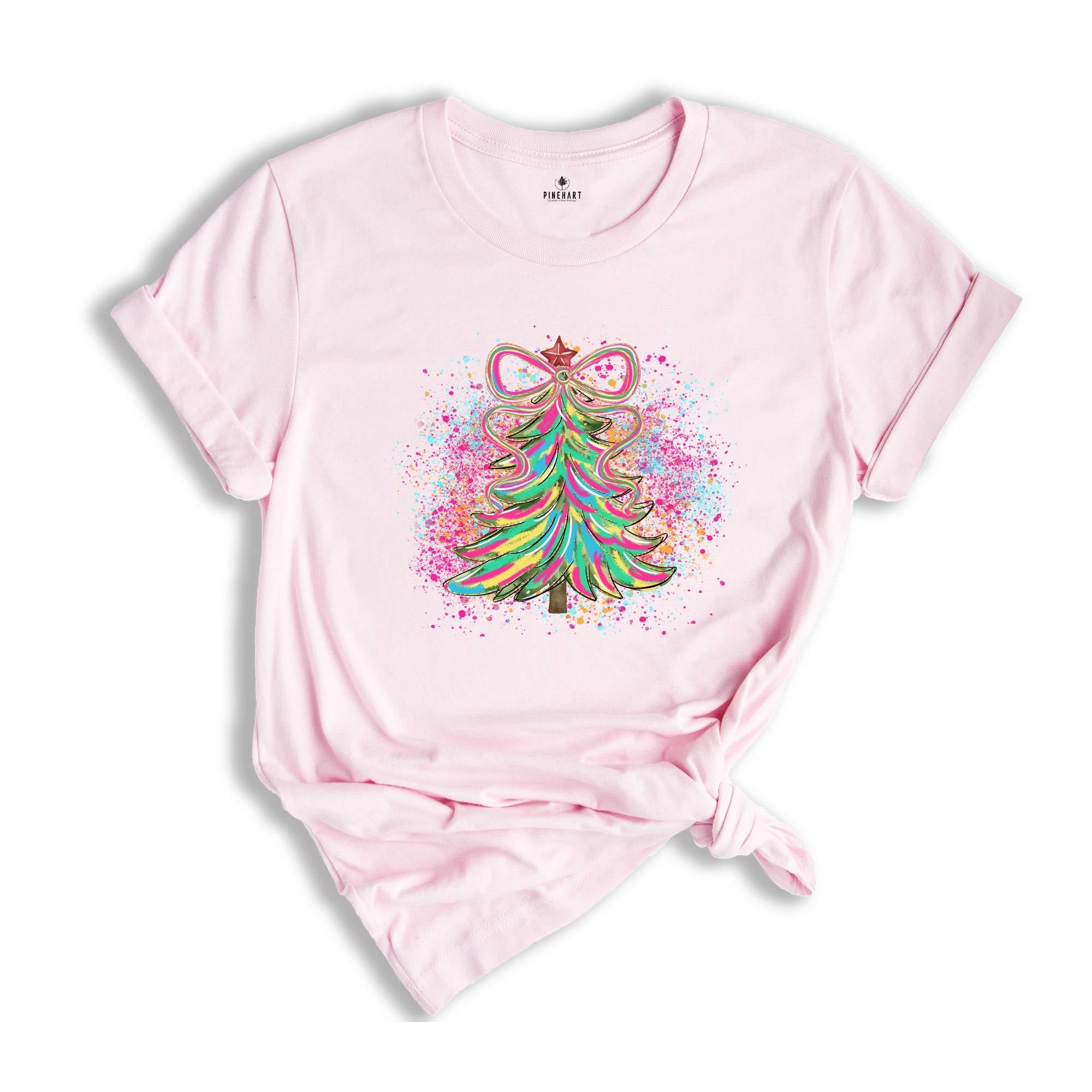 Christmas Tree Bow Shirt, Christmas Sweatshirt for Women, Christmas Tree T-shirt, Christmas Coquette Christmas Shirt