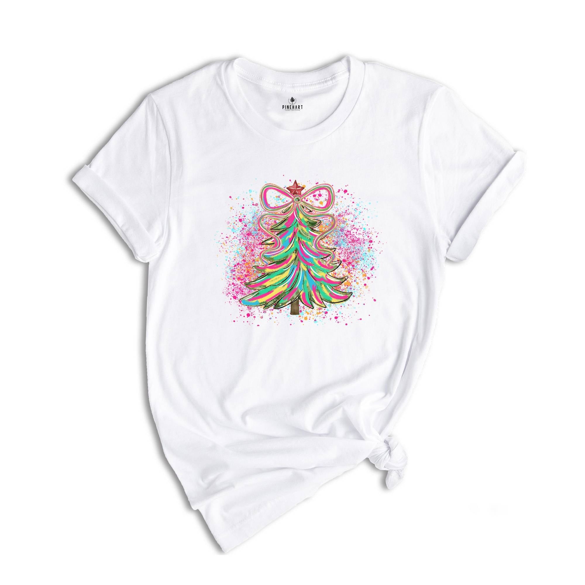 Christmas Tree Bow Shirt, Christmas Sweatshirt for Women, Christmas Tree T-shirt, Christmas Coquette Christmas Shirt