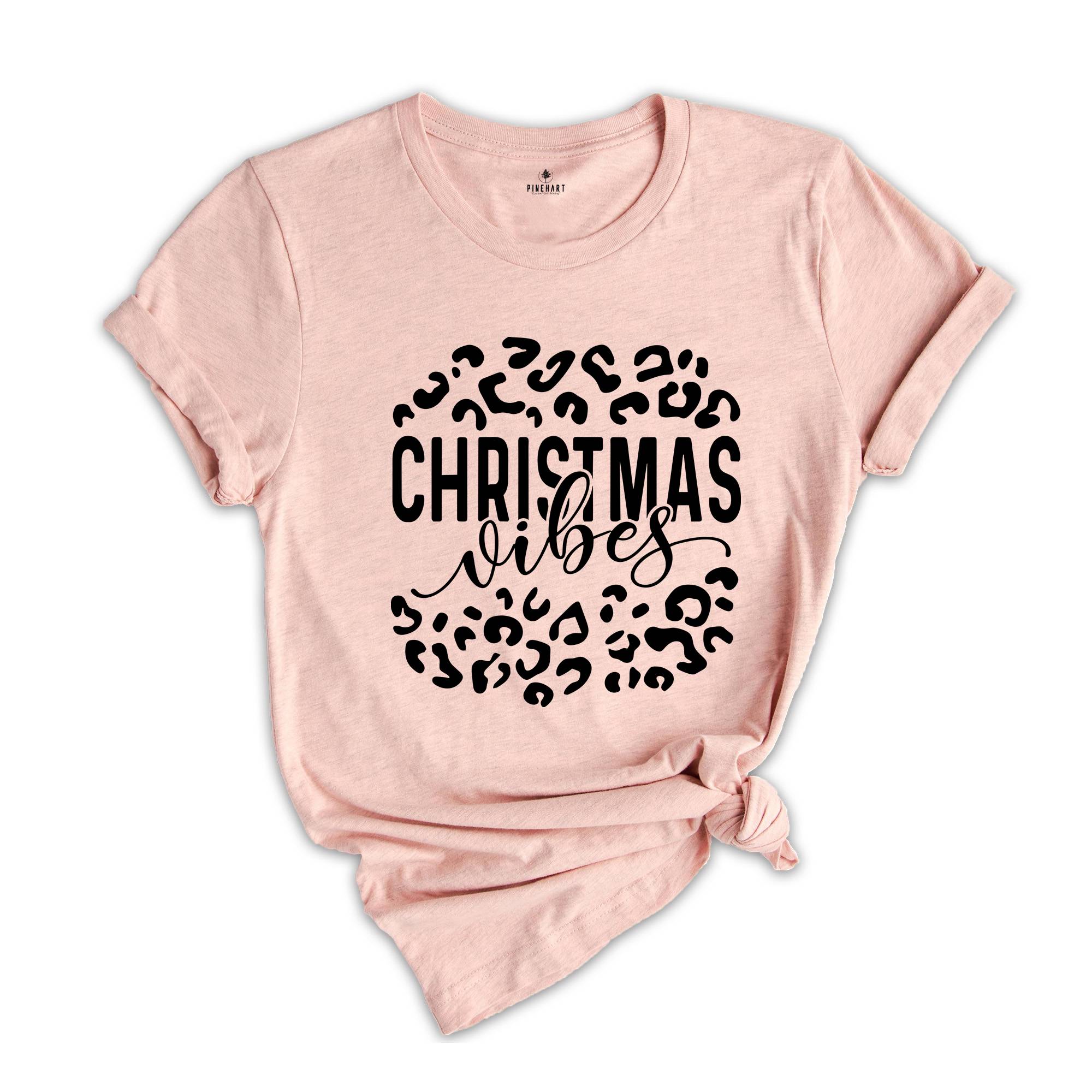 Christmas Vibes Shirt, Leopard Christmas Tee, Family Christmas Gift, Holiday Tee, Family Reunion Shirt,