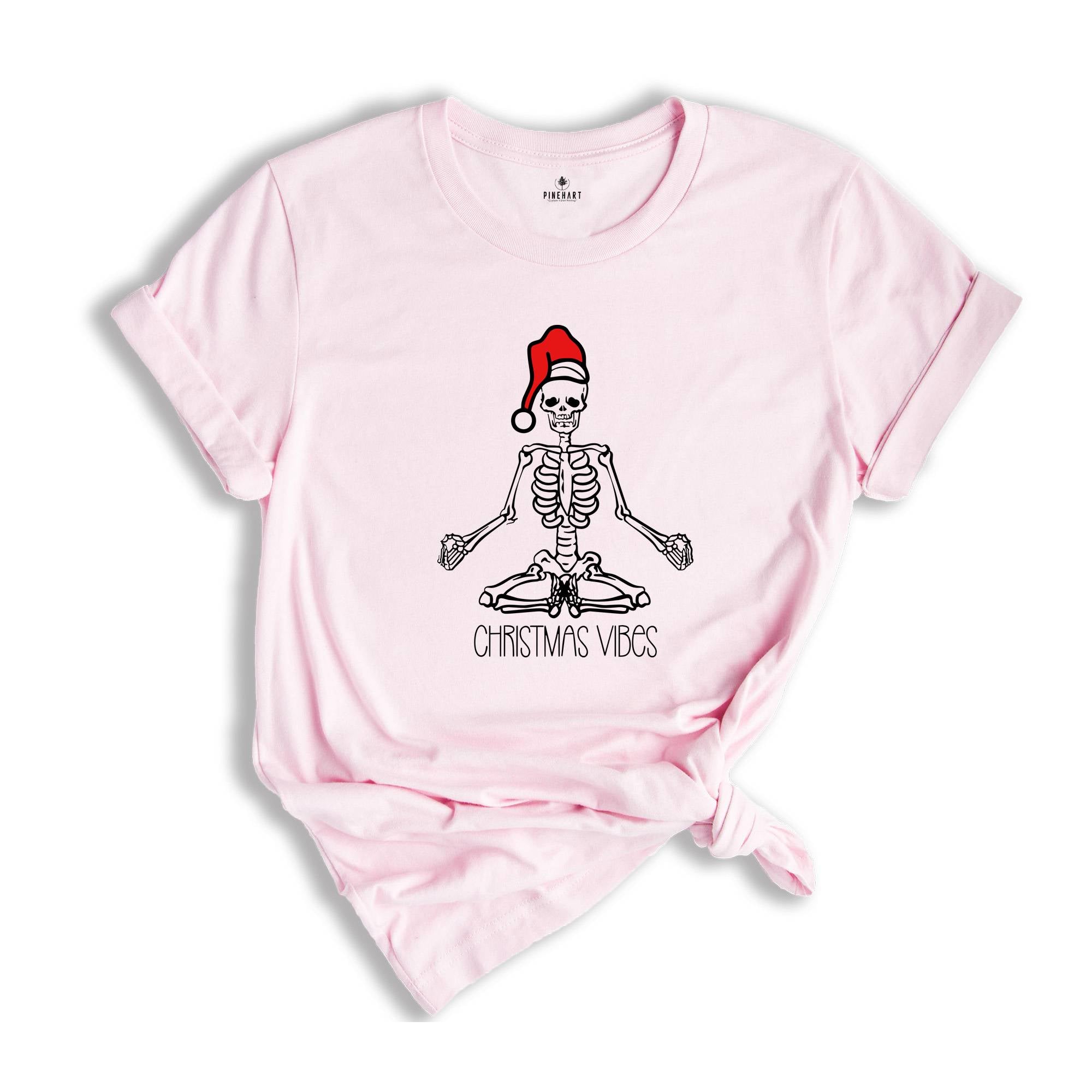 Christmas Vibes Shirt, Skeleton Christmas T-Shirt, Holiday Shirt, Xmas Shirt, Christmas Skull Shirt, Namaste Christmas Shirt
