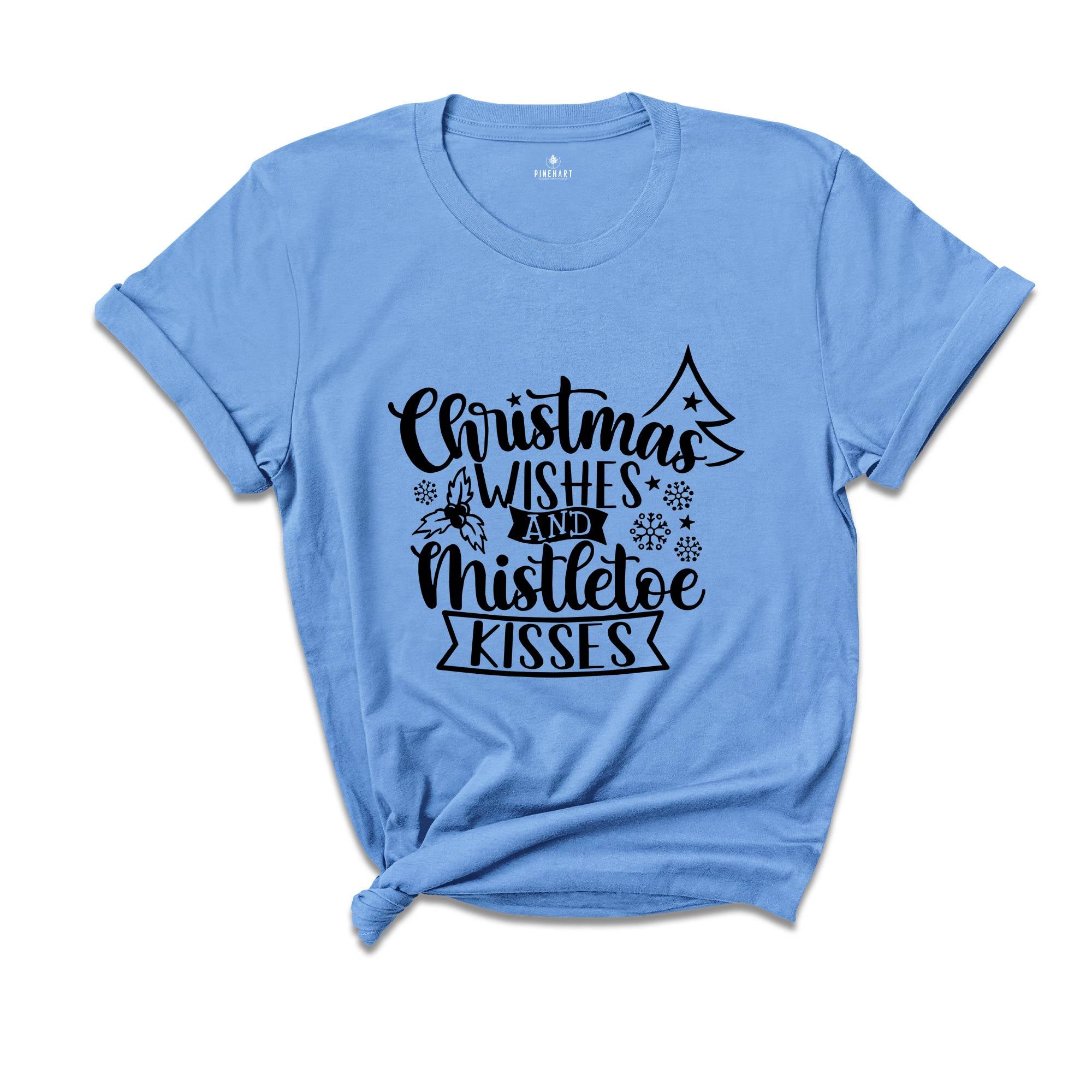 Christmas Wishes And Mistletoe Kisses T-Shirt, Family Christmas Party Shirt, Xmas Winter Outfit, Christmas Santa Tee