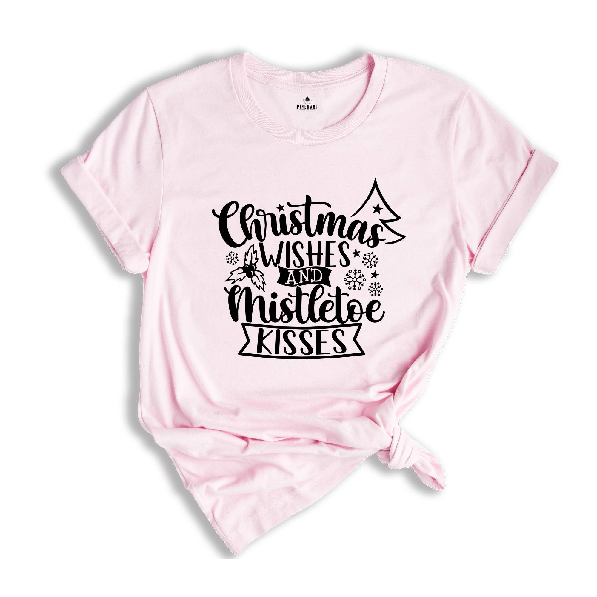 Christmas Wishes And Mistletoe Kisses T-Shirt, Family Christmas Party Shirt, Xmas Winter Outfit, Christmas Santa Tee