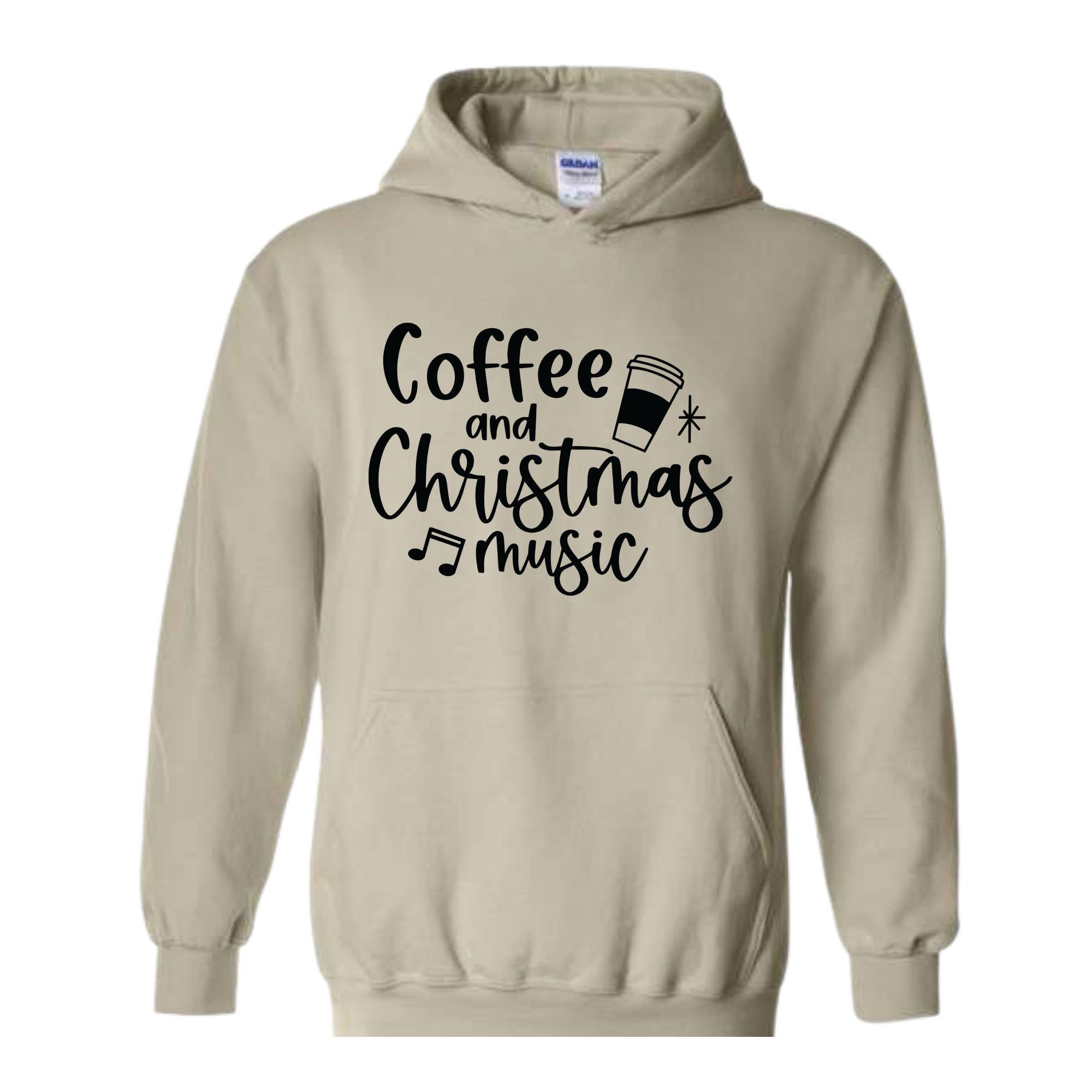 Coffee and Christmas Music Sweatshirt, Coffee and Christmas Gift, Christmas Music Hoodie, Christmas Outfit, Xmas Party Costume