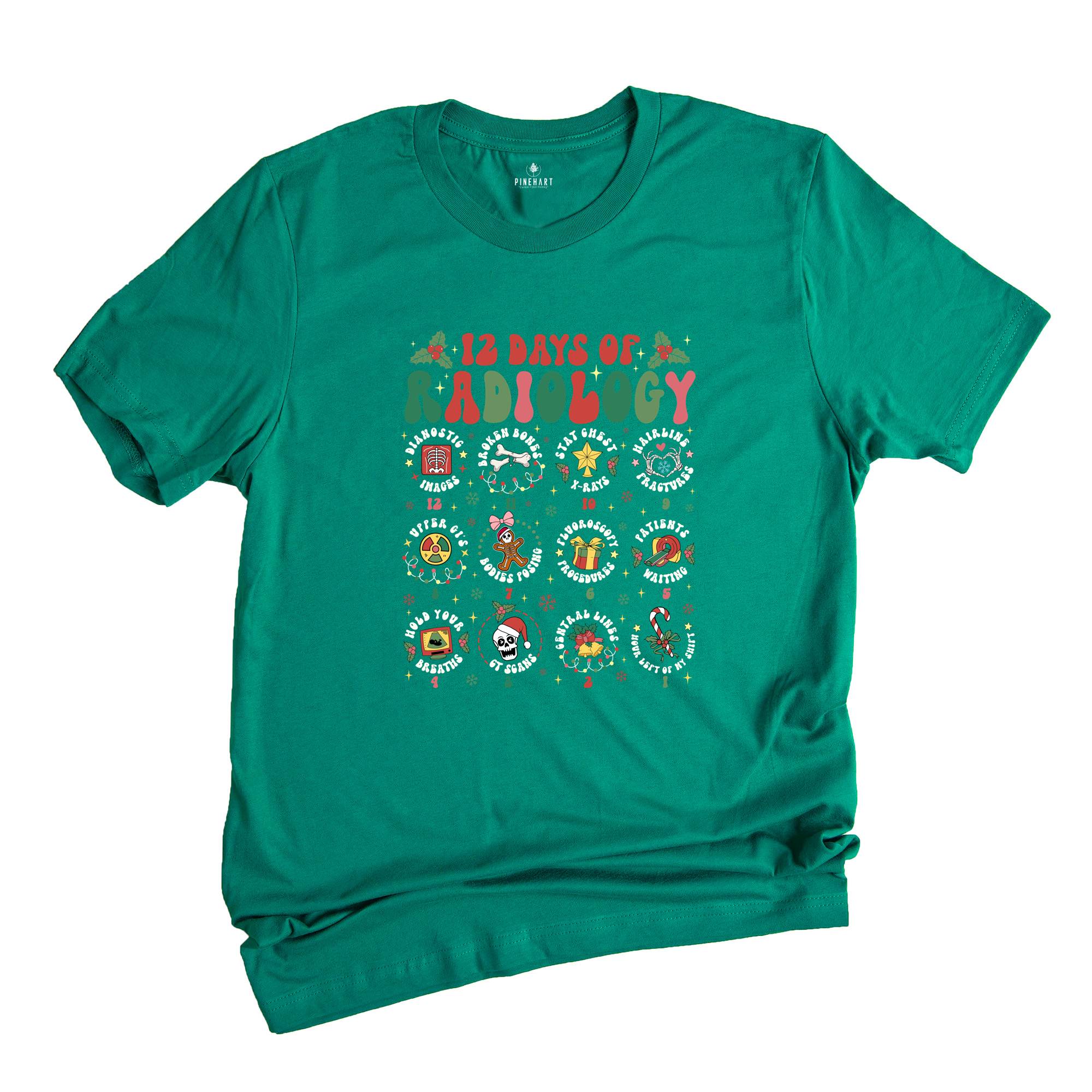 Comfort Colors 12 Days of Radiology Christmas T-Shirt, RAD Tech Holiday Shirt, Xray Technologist Tee, Radiologist Gifts