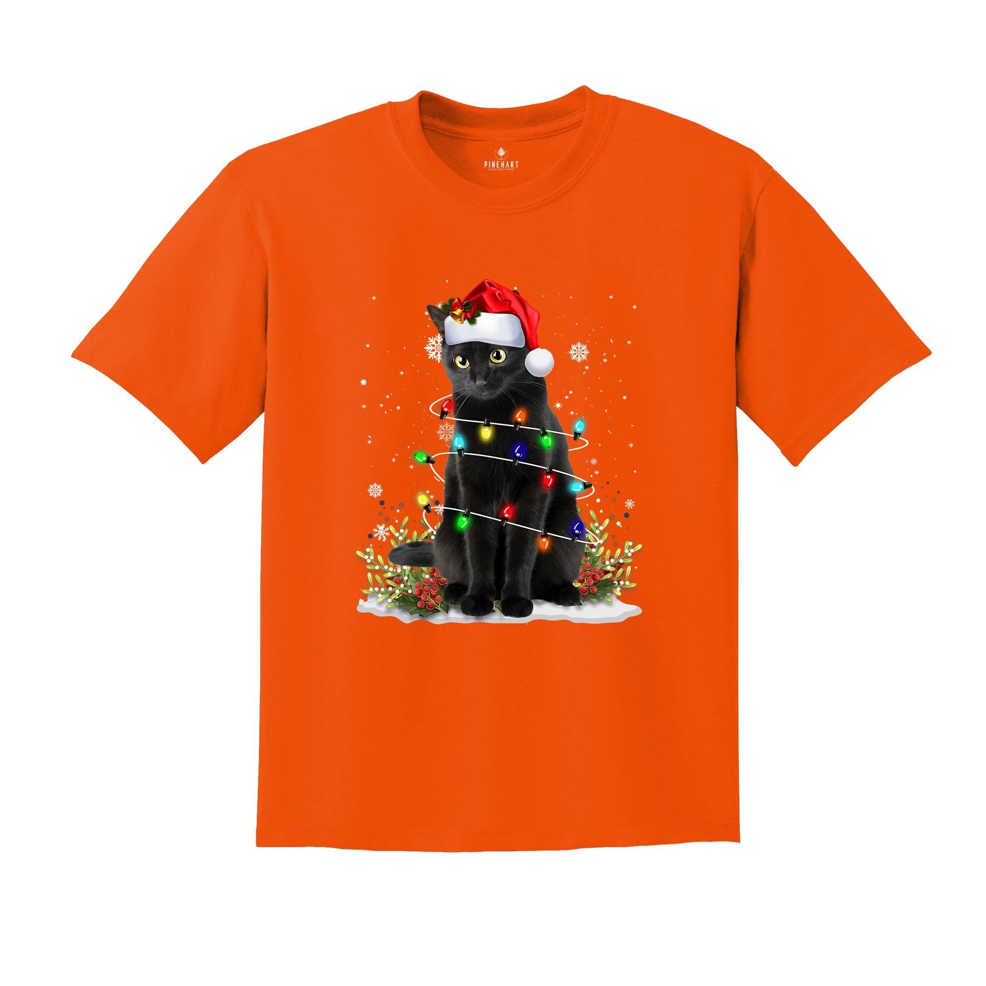 Comfort Colors Black Cat Christmas Shirt, Funny Christmas Shirts, Black Cat Shirt, Christmas Lights Holiday Shirt, Family Christmas Tee