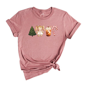 Comfort Colors Christmas Coffee Latte Shirt, Christmas Gingerbread Boy Candy Cane Latte T-Shirt, Red Christmas Tree and Coffee Tee