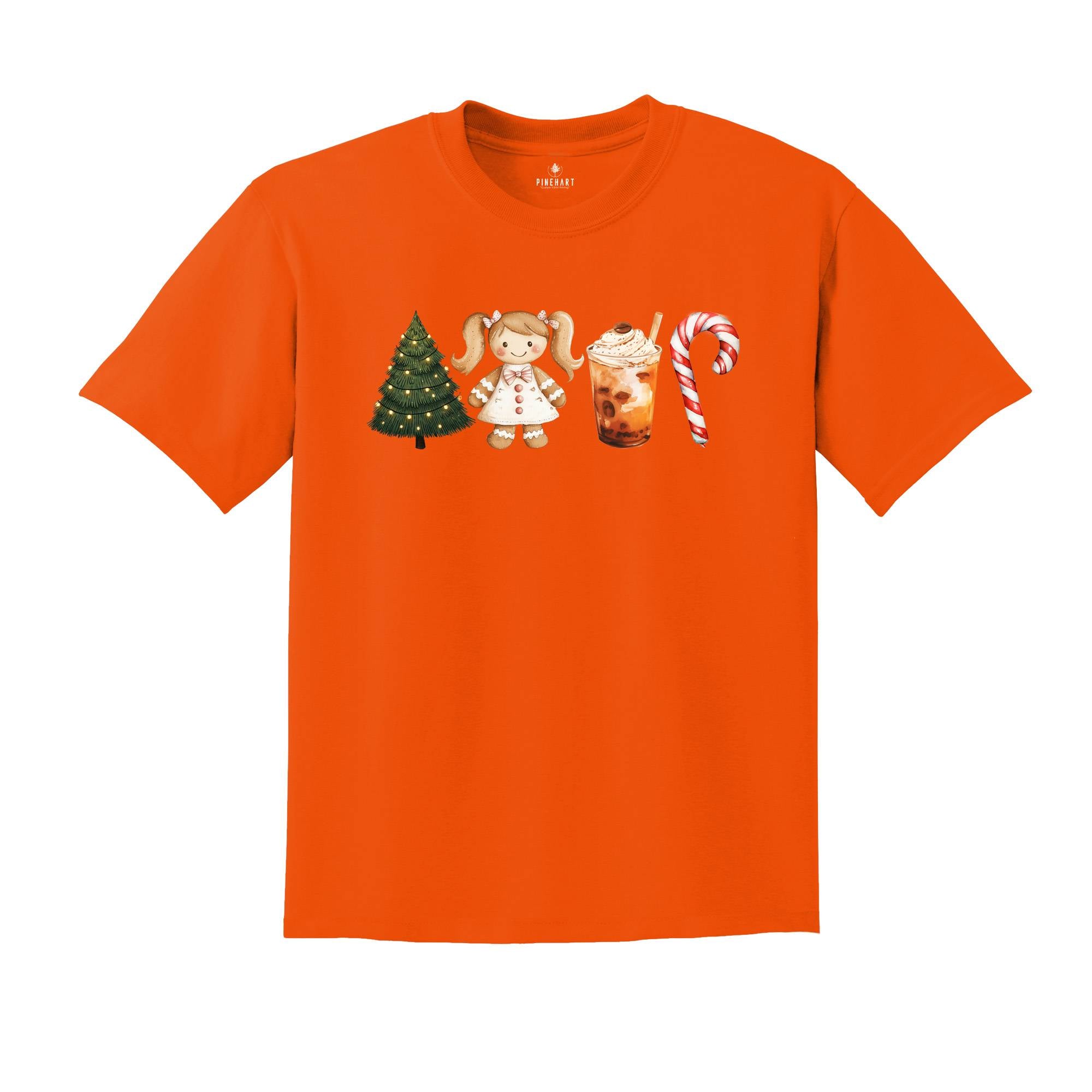 Comfort Colors Christmas Coffee Latte Shirt, Christmas Gingerbread Boy Candy Cane Latte T-Shirt, Red Christmas Tree and Coffee Tee