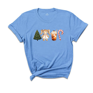 Comfort Colors Christmas Coffee Latte Shirt, Christmas Gingerbread Boy Candy Cane Latte T-Shirt, Red Christmas Tree and Coffee Tee