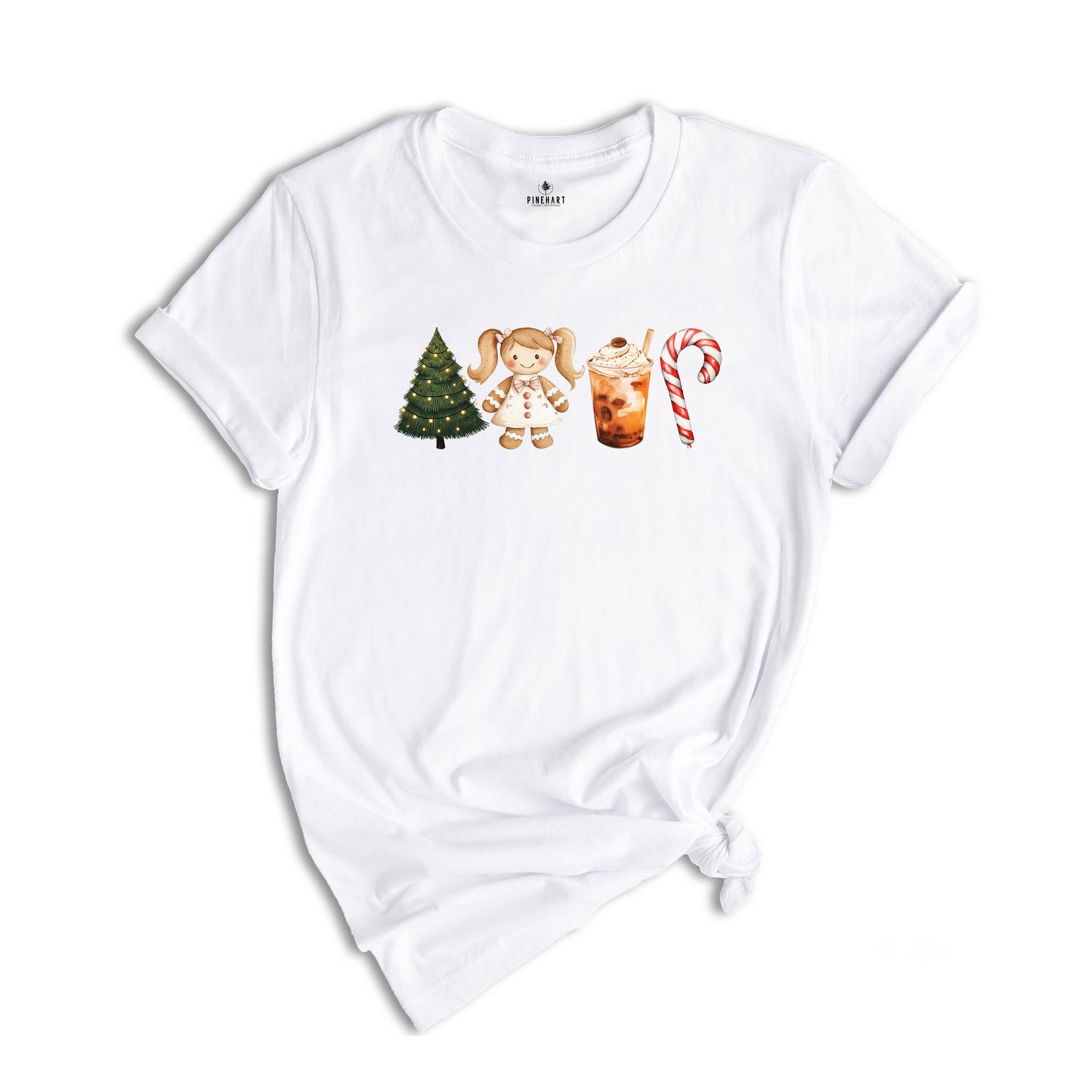 Comfort Colors Christmas Coffee Latte Shirt, Christmas Gingerbread Boy Candy Cane Latte T-Shirt, Red Christmas Tree and Coffee Tee