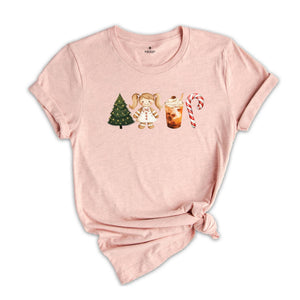 Comfort Colors Christmas Coffee Latte Shirt, Christmas Gingerbread Boy Candy Cane Latte T-Shirt, Red Christmas Tree and Coffee Tee