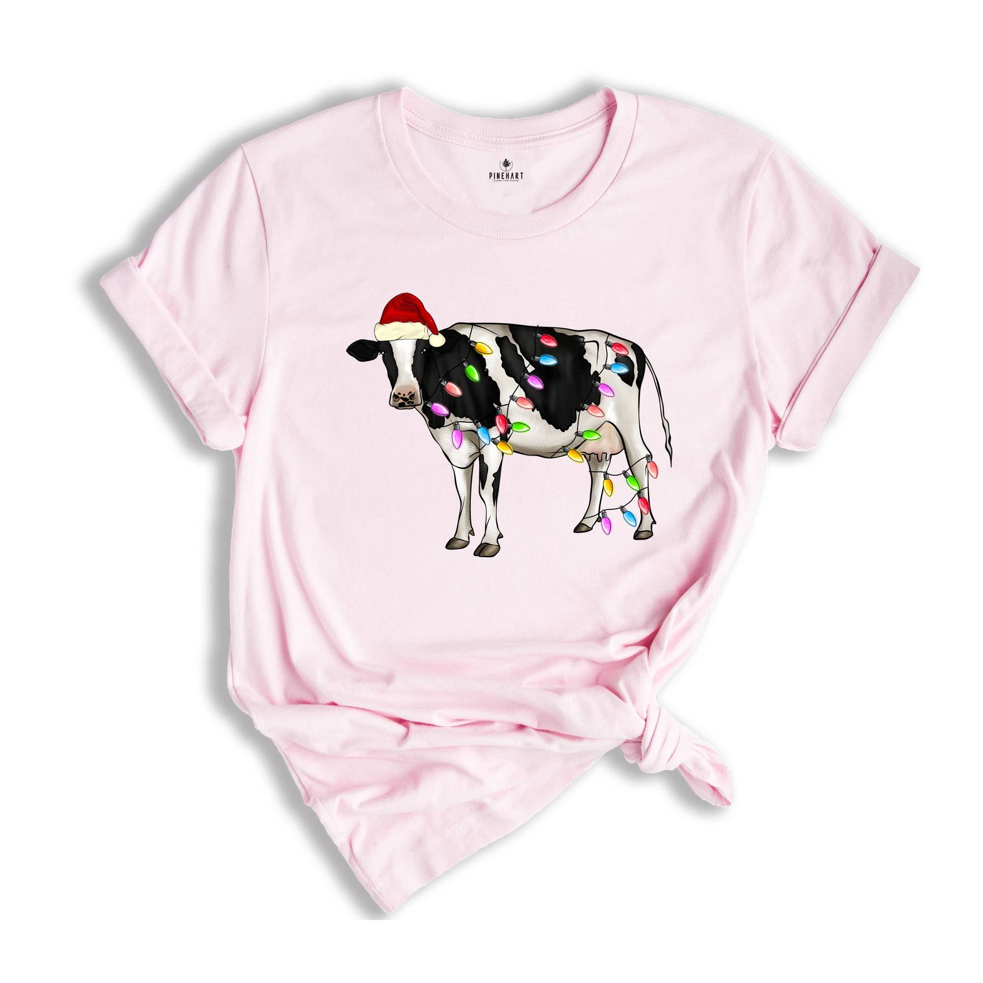 Comfort Colors Christmas Cow T-Shirt, Festive Farm Animal Tee, Holiday Gifts For Cow Lovers, Farm Christmas Shirt, Cute Christmas Shirt