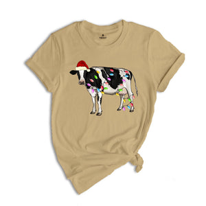 Comfort Colors Christmas Cow T-Shirt, Festive Farm Animal Tee, Holiday Gifts For Cow Lovers, Farm Christmas Shirt, Cute Christmas Shirt