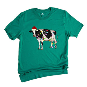 Comfort Colors Christmas Cow T-Shirt, Festive Farm Animal Tee, Holiday Gifts For Cow Lovers, Farm Christmas Shirt, Cute Christmas Shirt