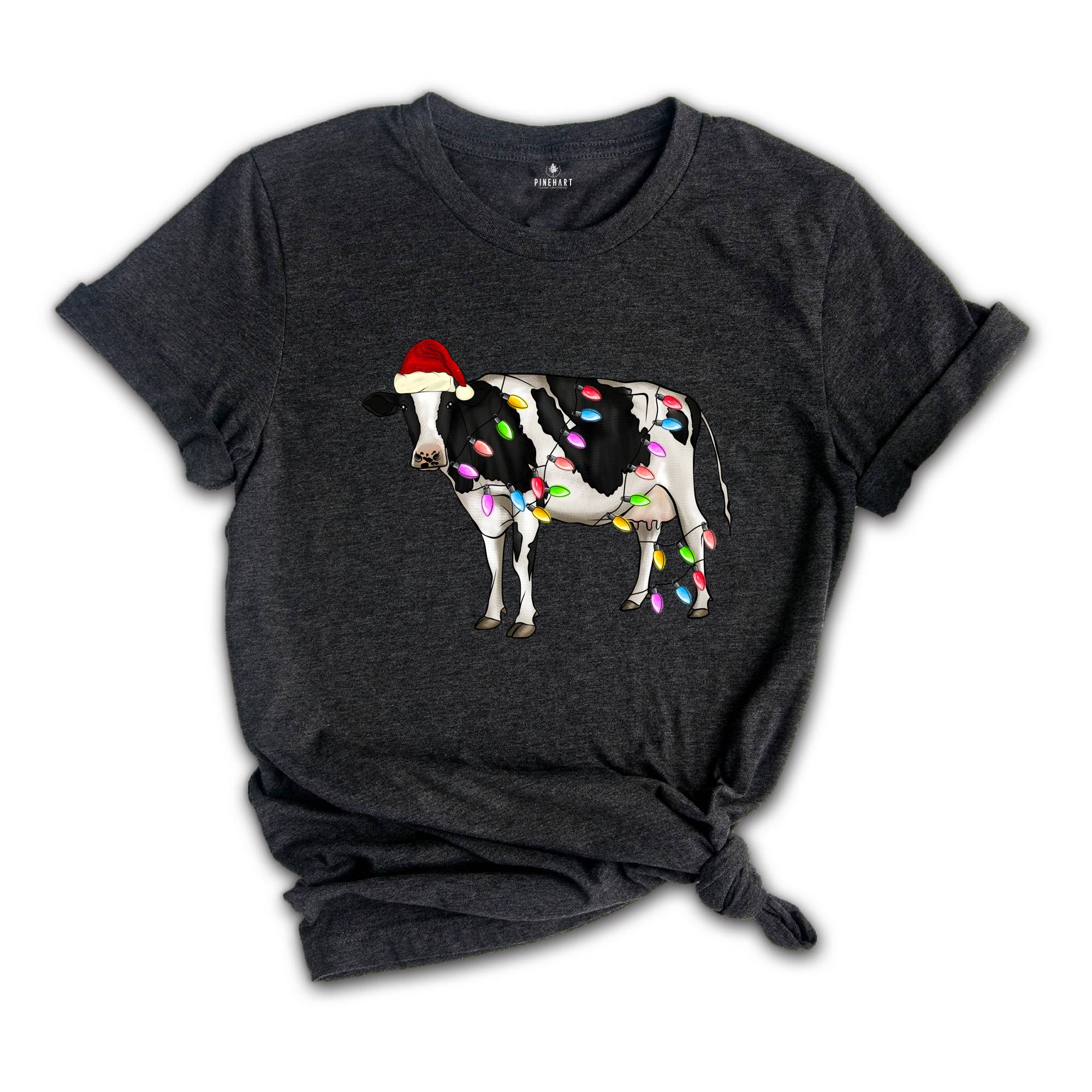 Comfort Colors Christmas Cow T-Shirt, Festive Farm Animal Tee, Holiday Gifts For Cow Lovers, Farm Christmas Shirt, Cute Christmas Shirt