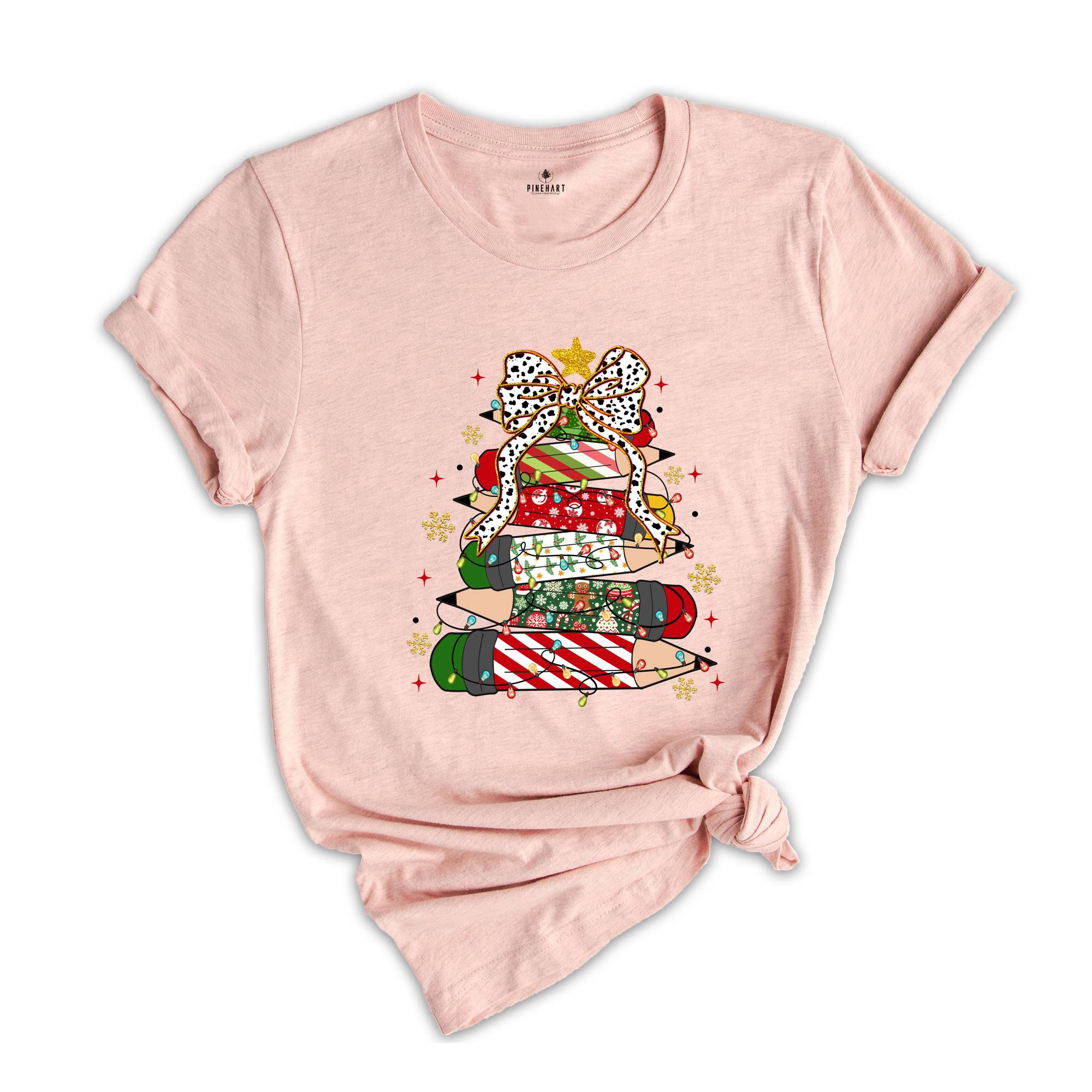 Comfort Colors Christmas Pencil Tree Shirt: Teacher Holiday Tee, Merry Teacher Xmas Shirt, Christmas School Party Teacher Tee