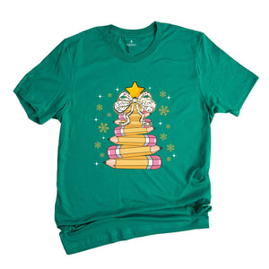 Comfort Colors Christmas Pencil Tree Shirt: Teacher Holiday Tee, Merry Teacher Xmas Shirt, Christmas School Party Teacher Tee