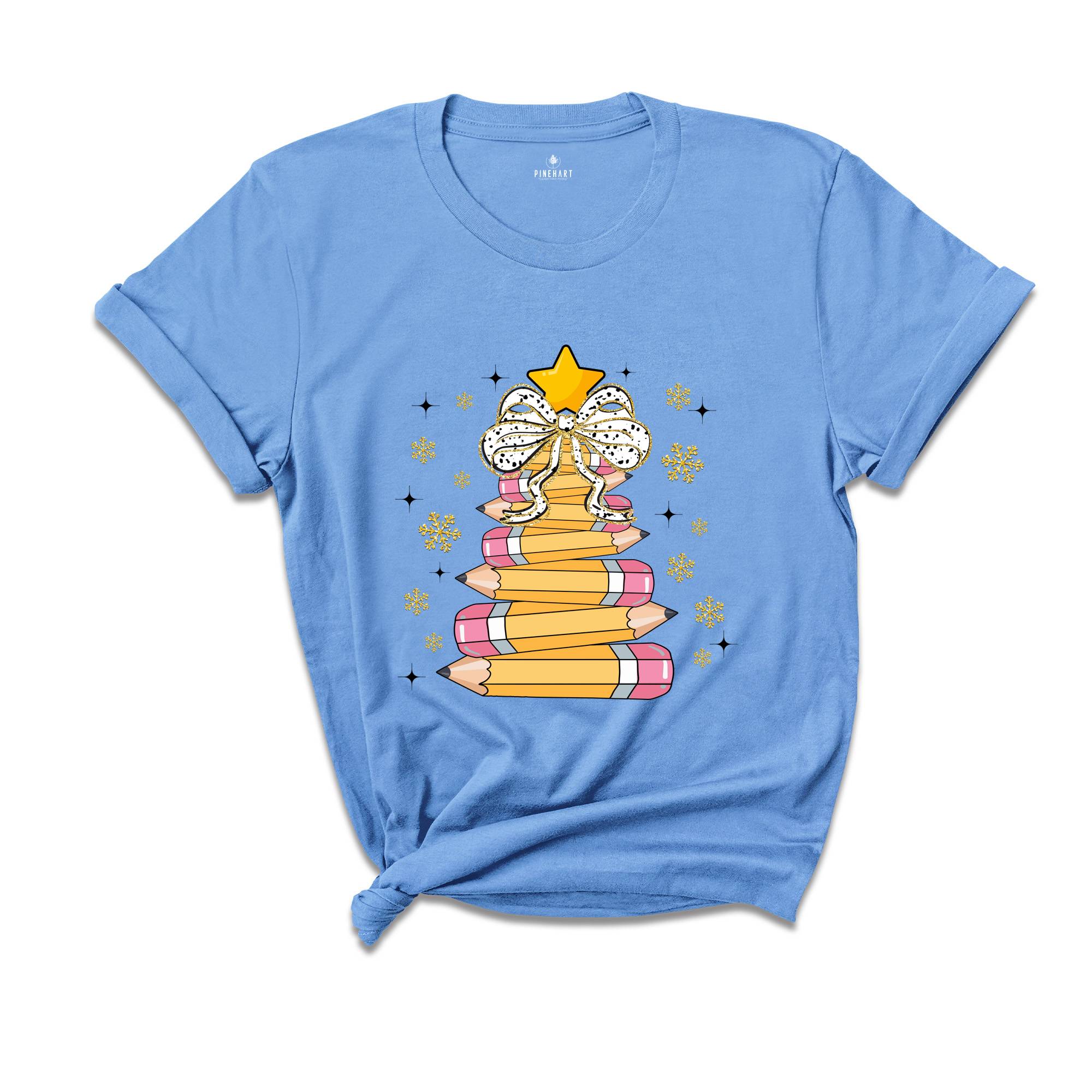 Comfort Colors Christmas Pencil Tree Shirt: Teacher Holiday Tee, Merry Teacher Xmas Shirt, Christmas School Party Teacher Tee