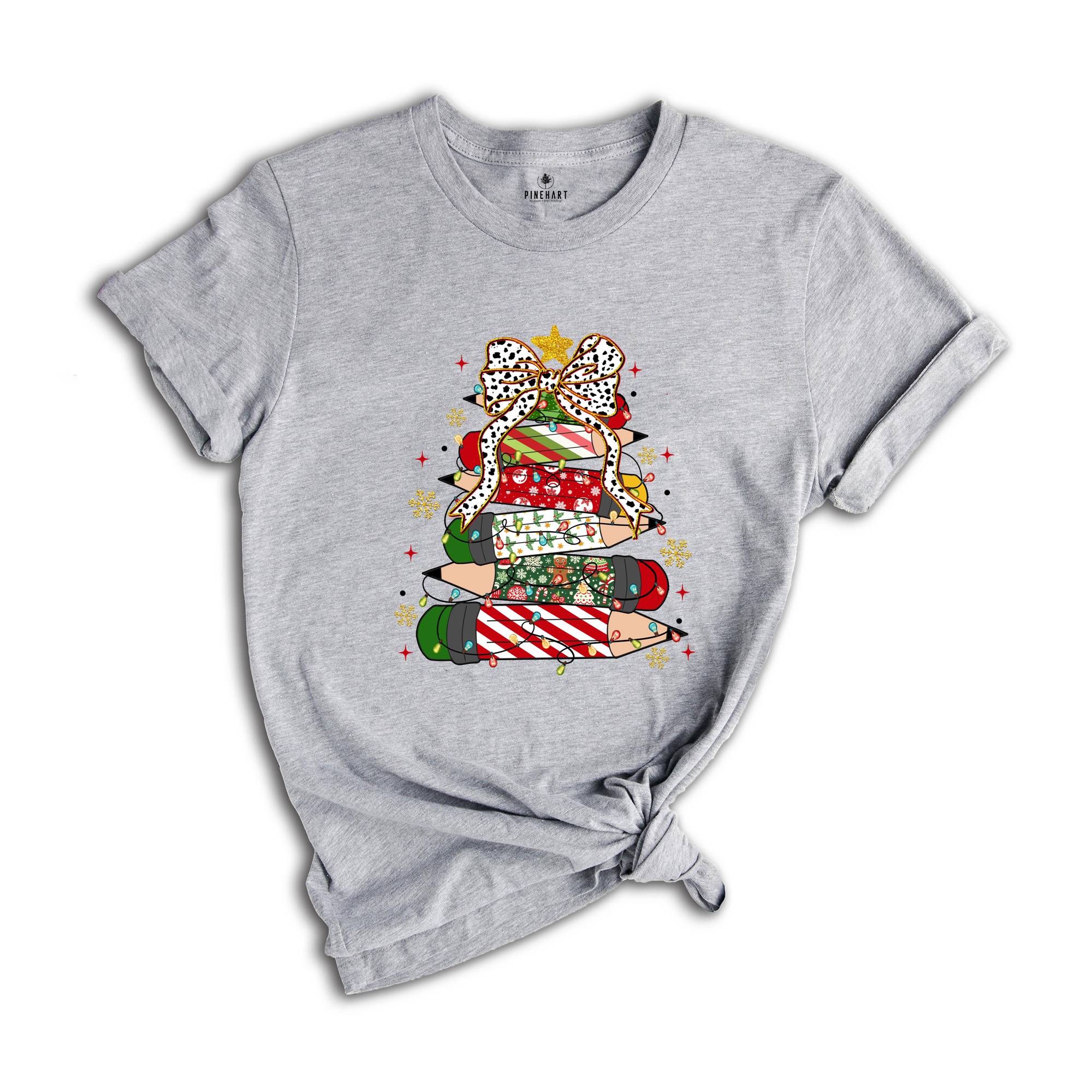 Comfort Colors Christmas Pencil Tree Shirt: Teacher Holiday Tee, Merry Teacher Xmas Shirt, Christmas School Party Teacher Tee