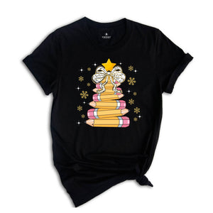 Comfort Colors Christmas Pencil Tree Shirt: Teacher Holiday Tee, Merry Teacher Xmas Shirt, Christmas School Party Teacher Tee