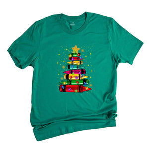 Comfort Colors Christmas Pencil Tree Shirt: Teacher Holiday Tee, Merry Teacher Xmas Shirt, Christmas School Party Teacher Tee