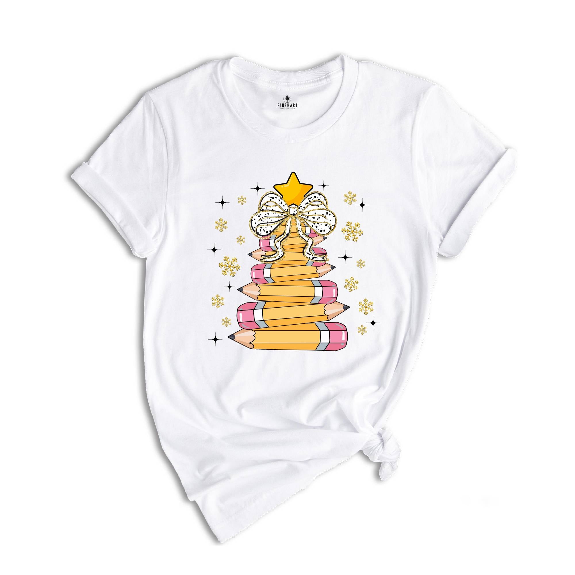 Comfort Colors Christmas Pencil Tree Shirt: Teacher Holiday Tee, Merry Teacher Xmas Shirt, Christmas School Party Teacher Tee