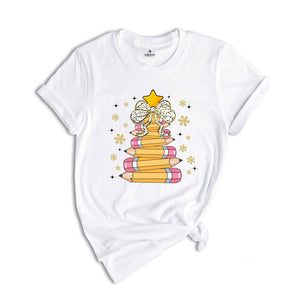 Comfort Colors Christmas Pencil Tree Shirt: Teacher Holiday Tee, Merry Teacher Xmas Shirt, Christmas School Party Teacher Tee