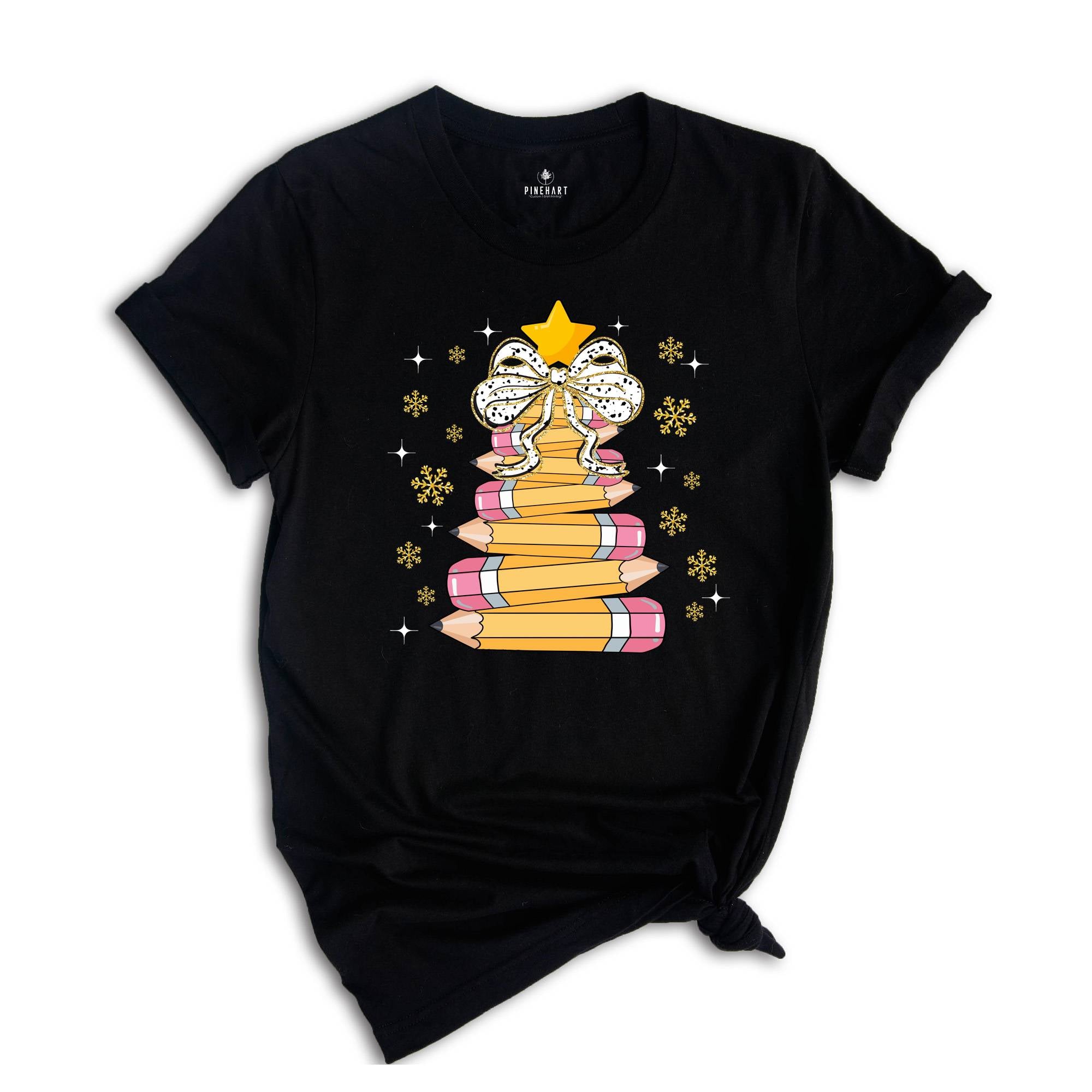 Comfort Colors Christmas Pencil Tree Shirt: Teacher Holiday Tee, Merry Teacher Xmas Shirt, Christmas School Party Teacher Tee