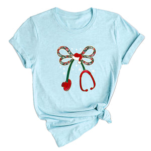 Comfort Colors Christmas Stethoscope Nurse Shirt, Christmas Floral Shirt, Nurse Christmas Shirt, Nurse Life Shirt