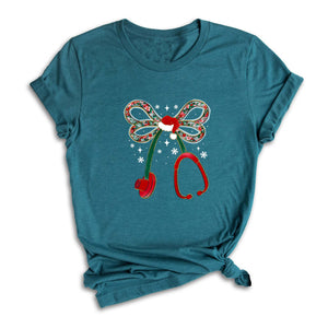 Comfort Colors Christmas Stethoscope Nurse Shirt, Christmas Floral Shirt, Nurse Christmas Shirt, Nurse Life Shirt