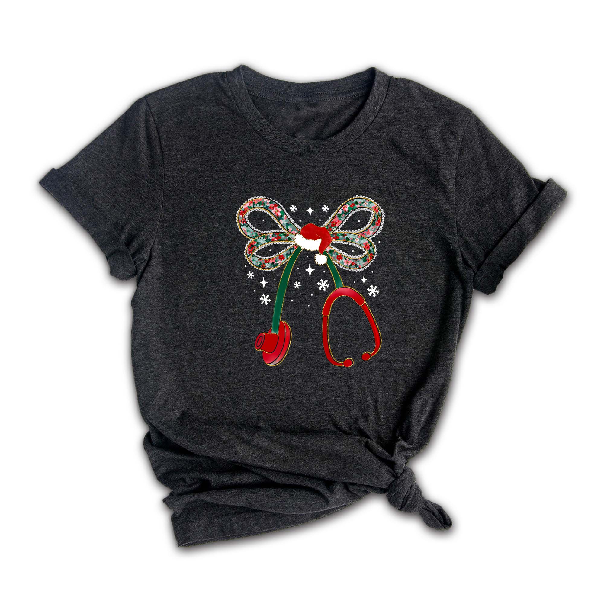 Comfort Colors Christmas Stethoscope Nurse Shirt, Christmas Floral Shirt, Nurse Christmas Shirt, Nurse Life Shirt