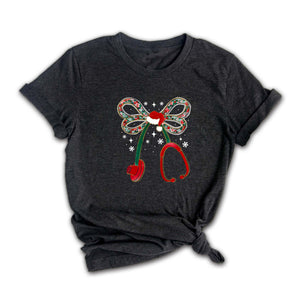 Comfort Colors Christmas Stethoscope Nurse Shirt, Christmas Floral Shirt, Nurse Christmas Shirt, Nurse Life Shirt