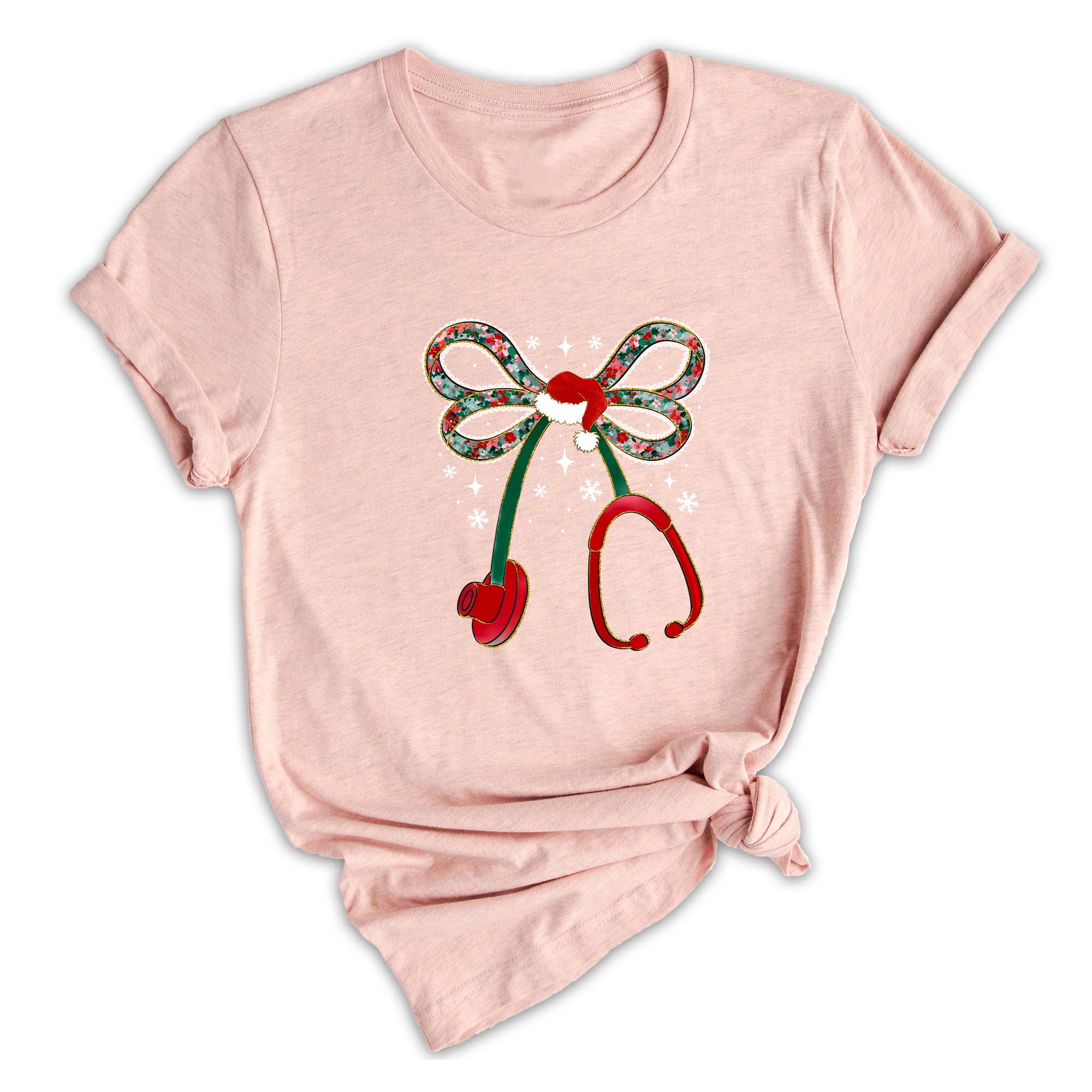Comfort Colors Christmas Stethoscope Nurse Shirt, Christmas Floral Shirt, Nurse Christmas Shirt, Nurse Life Shirt