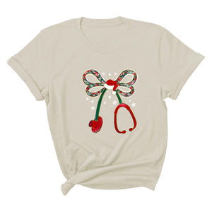 Comfort Colors Christmas Stethoscope Nurse Shirt, Christmas Floral Shirt, Nurse Christmas Shirt, Nurse Life Shirt