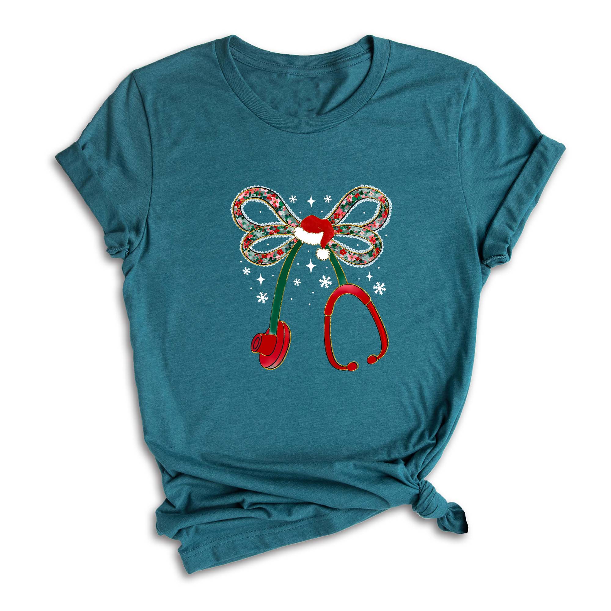 Comfort Colors Christmas Stethoscope Nurse Shirt, Christmas Floral Shirt, Nurse Christmas Shirt, Nurse Life Shirt
